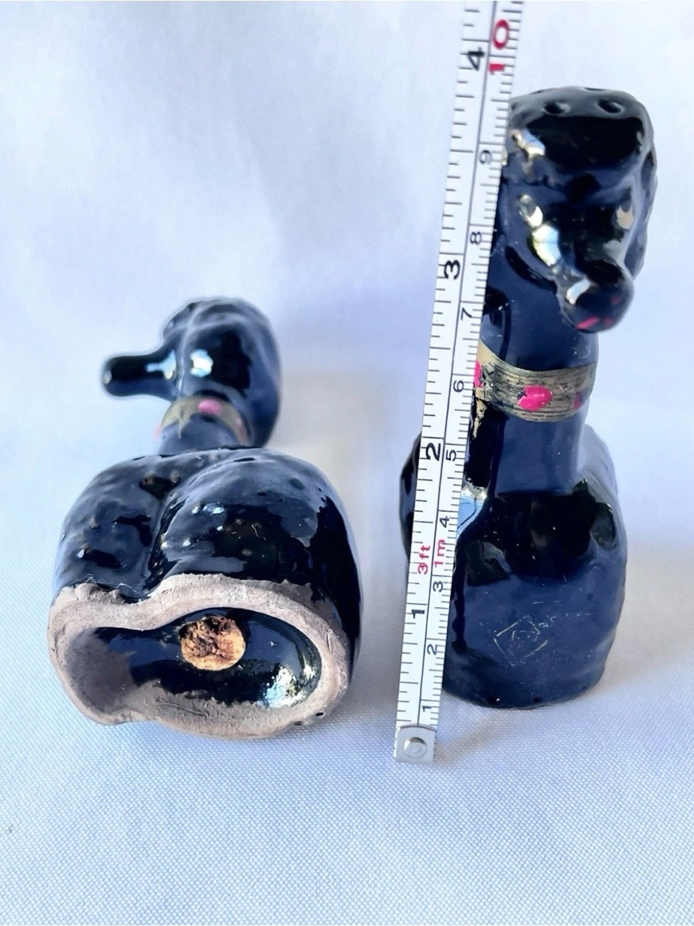 Vintage Black Redware Long Neck French Poodles Dogs Salt & Pepper Shakers Japan - Picture 6 of 6